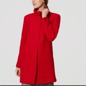 LOFT Red Boucle Funnel Neck Coat Size PS